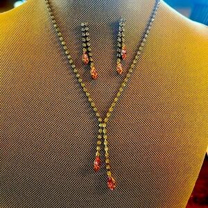 🌸💎PINK DROP EARRINGS and NECKLACE SET !2 in long dbl strand of rhinestones.